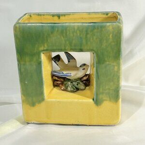 Vintage McCoy Pottery Bird Vase Yellow Green Mid-Century Planter 1950s